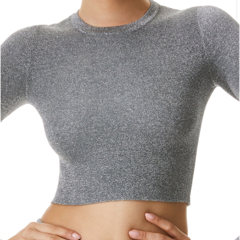 Alice + Olivia Women's Silver Ciara Metallic Wool Blend Crop Top Size L